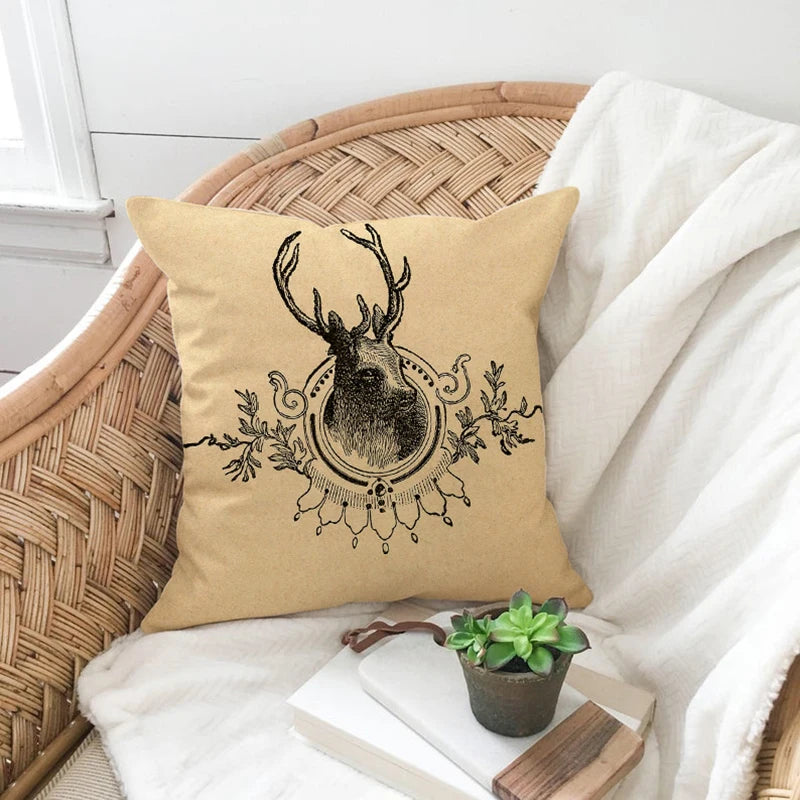  Cushion Covers Christmas Pillows Elk Throw Decorative  Pillow For Living Room Housse Coussin Christmas Decorations For Home