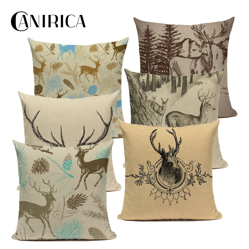  Cushion Covers Christmas Pillows Elk Throw Decorative  Pillow For Living Room Housse Coussin Christmas Decorations For Home