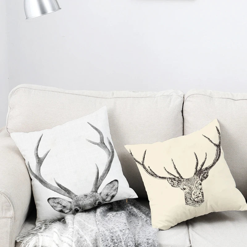  Cushion Covers Christmas Pillows Elk Throw Decorative  Pillow For Living Room Housse Coussin Christmas Decorations For Home