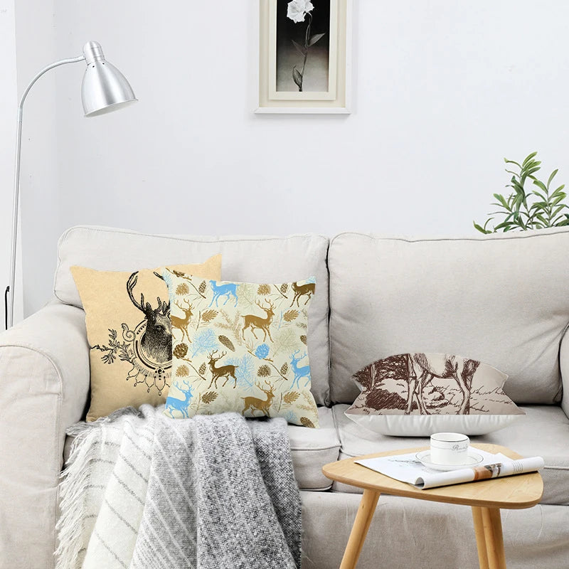  Cushion Covers Christmas Pillows Elk Throw Decorative  Pillow For Living Room Housse Coussin Christmas Decorations For Home