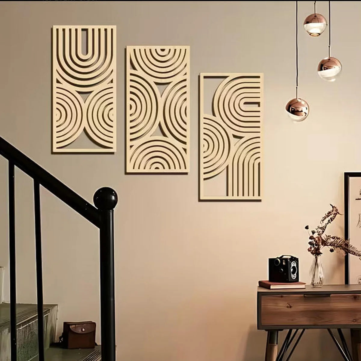3pcs Wall Art Deco Wooden Murals, Abstract Hollow Arch, Bohemian Kitchen, Bathroom, Living Room Decor