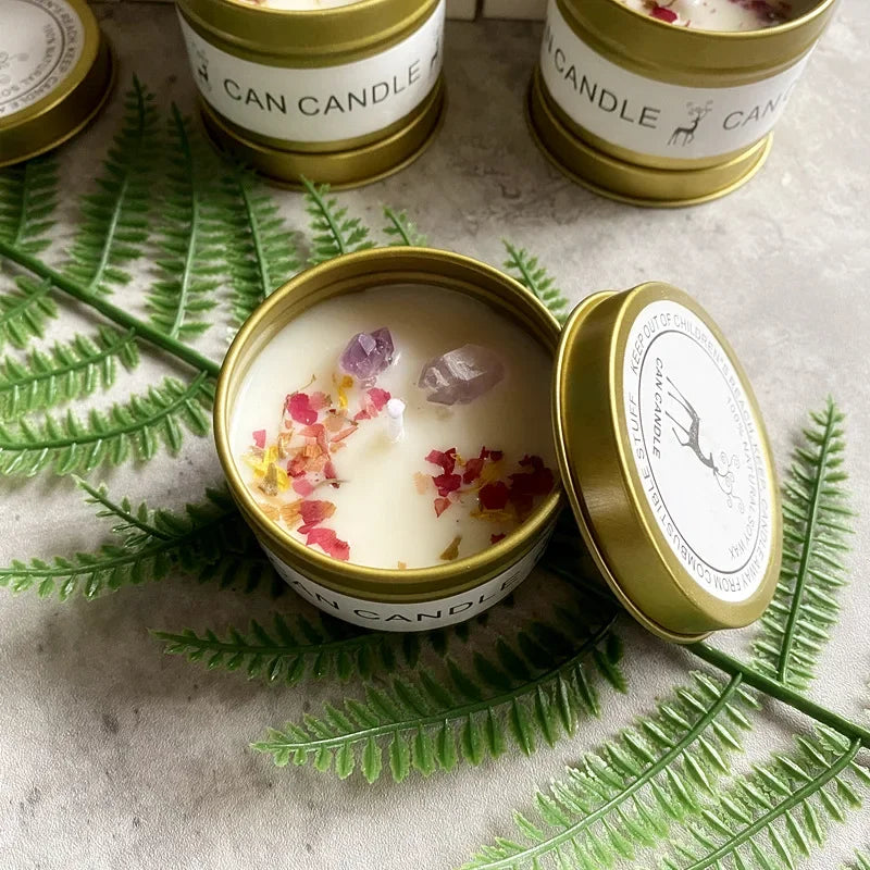 Scented Candle Crystal Stone Dry Flower Silver Tin Candle Hotel Wedding Ceremony Candle