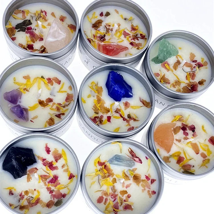 Scented Candle Crystal Stone Dry Flower Silver Tin Candle Hotel Wedding Ceremony Candle