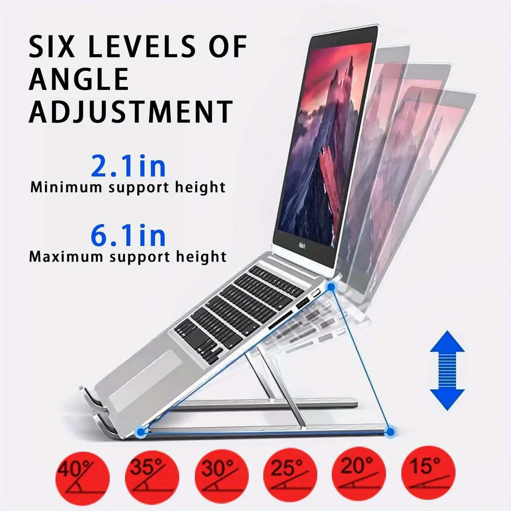 Adjustable Aluminium Laptop Stand – Foldable, 6 Heights (8–16")