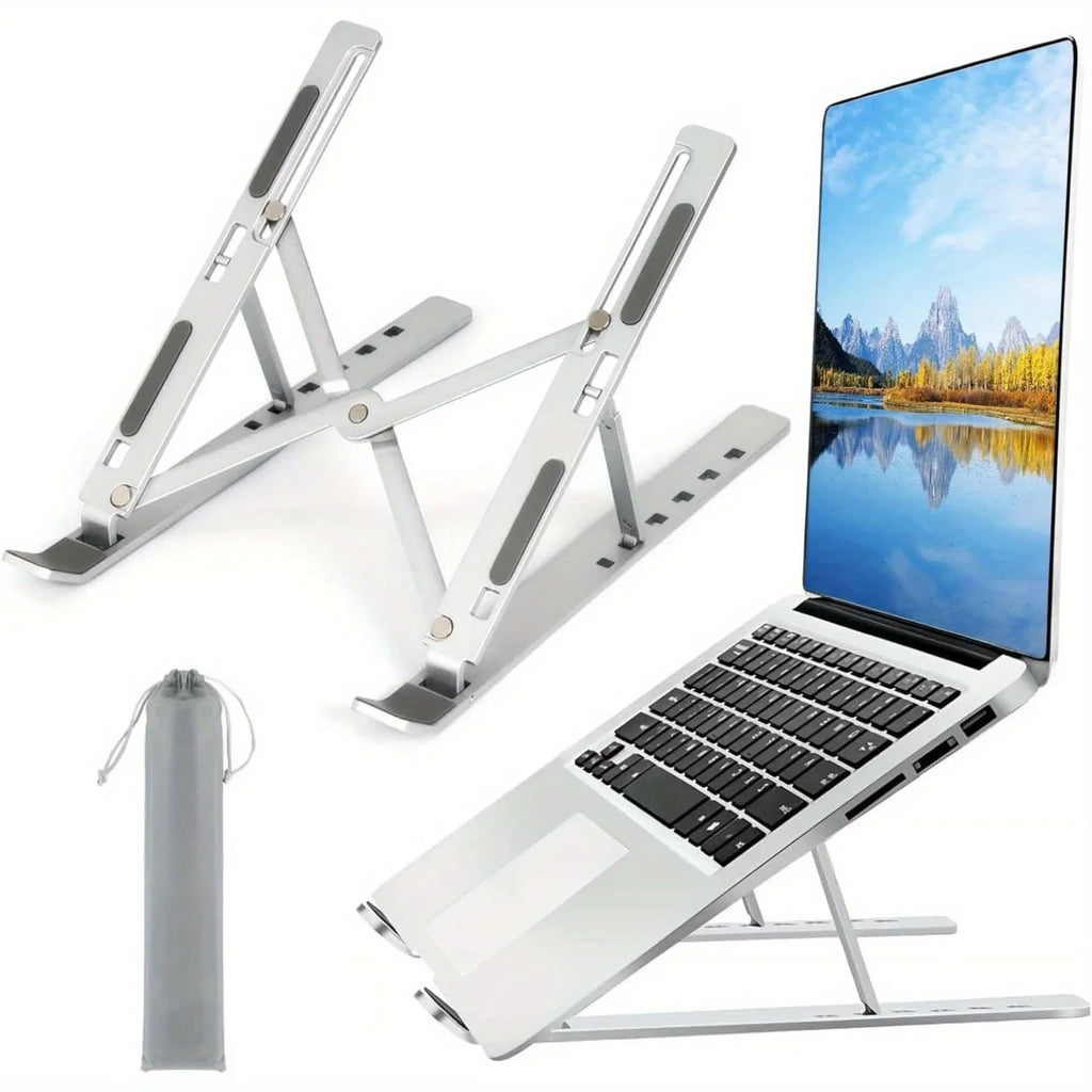 Adjustable Aluminium Laptop Stand – Foldable, 6 Heights (8–16")