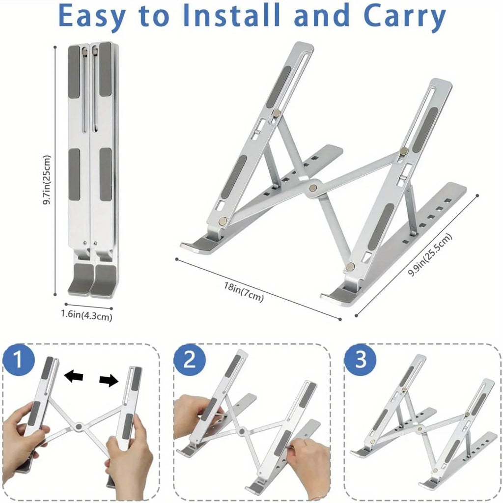 Adjustable Aluminium Laptop Stand – Foldable, 6 Heights (8–16")