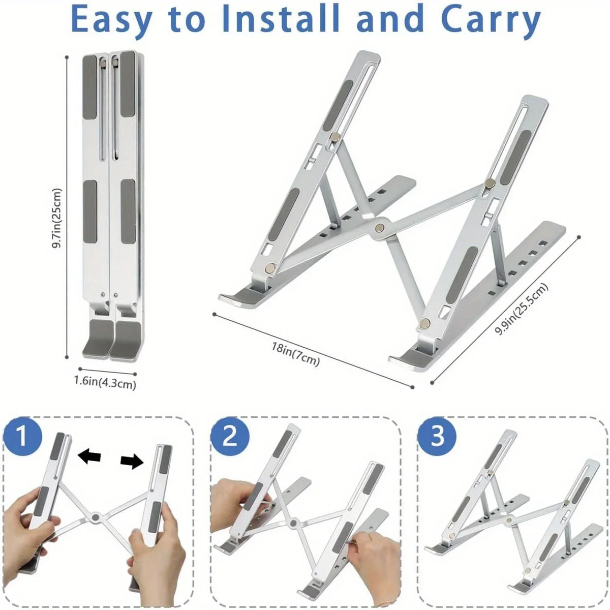 Adjustable Aluminium Laptop Stand – Foldable, 6 Heights (8–16")