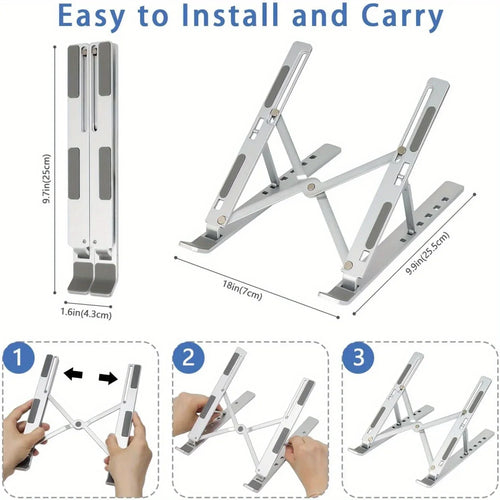 Adjustable Aluminium Laptop Stand – Foldable, 6 Heights (8–16")