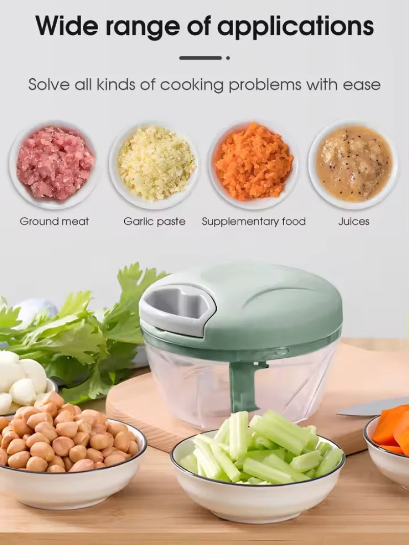 Hand-Pull Garlic & Onion Chopper (500ml / 900ml) + Garlic Press
