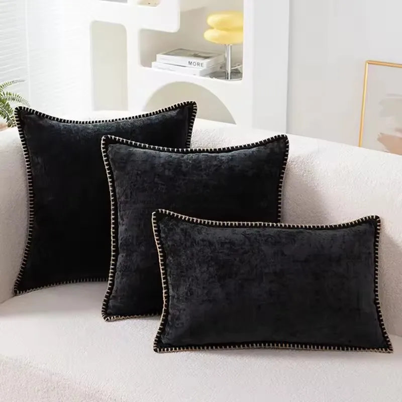 Black Cushion Cover Chenille Throw PillowCover 30/40/45cm Decorative Pillows for Sofa Bed Velvet Luxury Sofa Cushions Home Decor