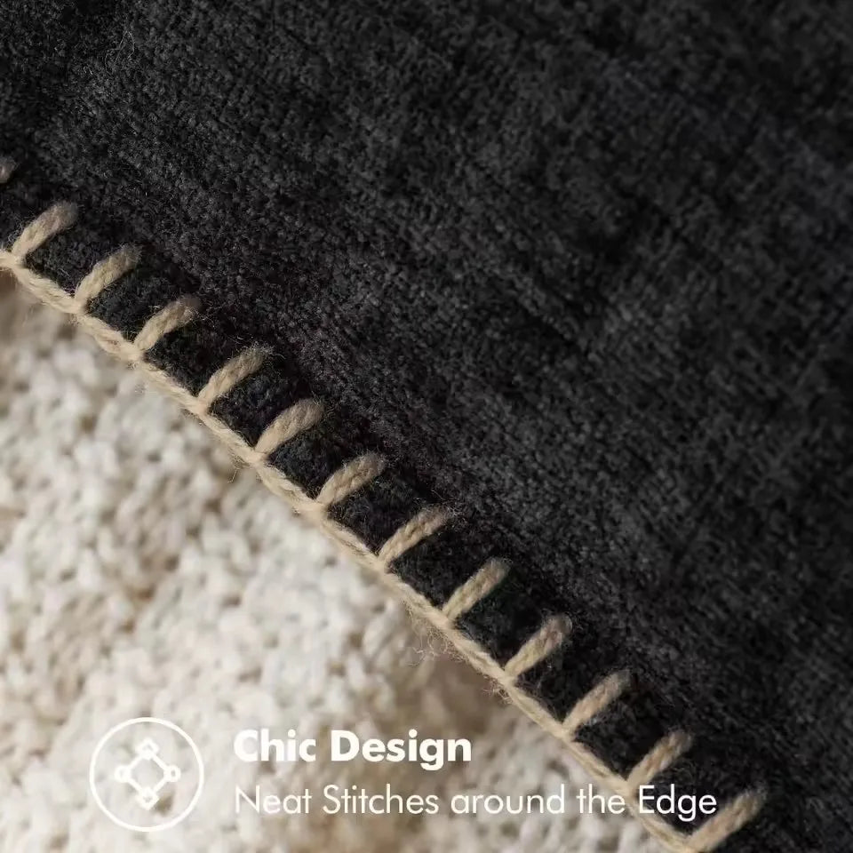 Black Cushion Cover Chenille Throw PillowCover 30/40/45cm Decorative Pillows for Sofa Bed Velvet Luxury Sofa Cushions Home Decor